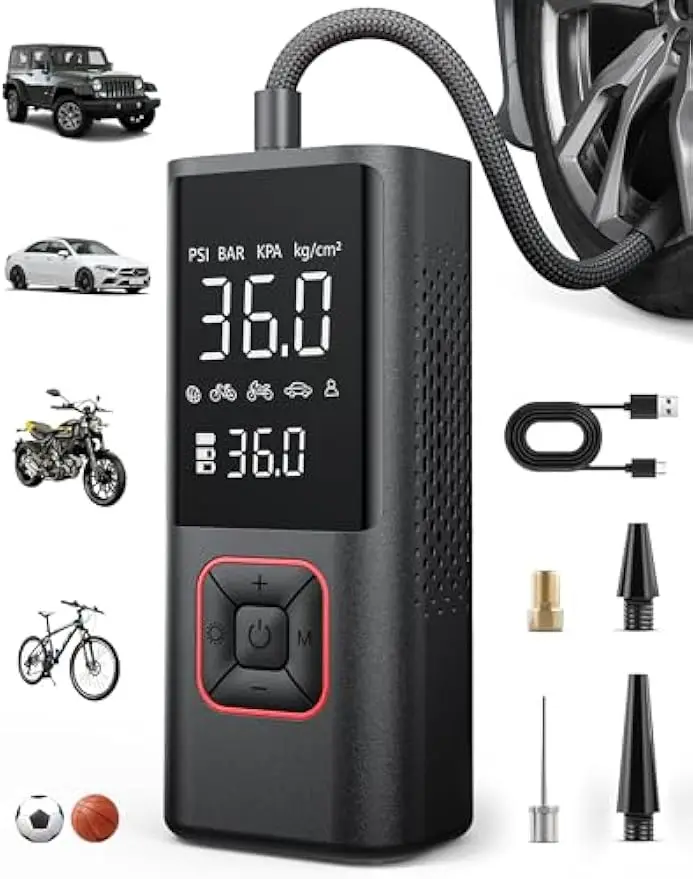 

Portable Cordless Air Compressor 150PSI Auto Shutoff for Car Tires, Inflatables, Motorcycle with LED Light