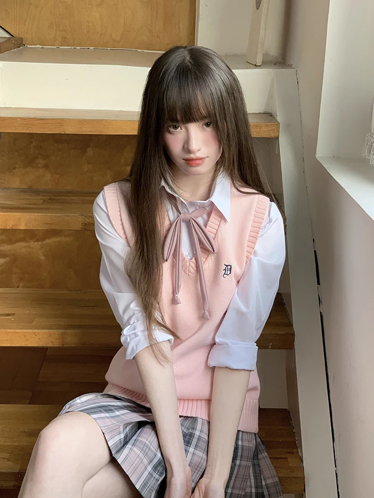 

Tokyo Annual Record JK orm College Sle Вязаный жилет Женский весенний новый розовый топ из чистого хлопка с вышивкой Sweet Sle