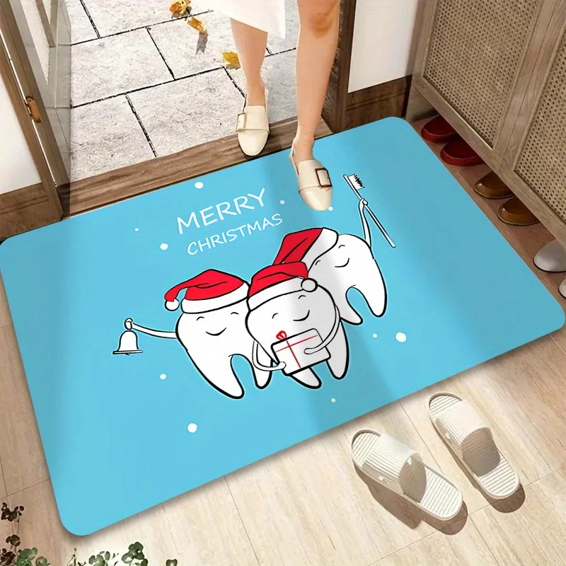 1pc 2D Flat Heguang Tishou Red Crown Celebration Outdoor Welcome Mat, Flannel & Thickened Sponge, Frost Blue Typography