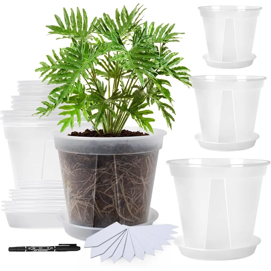 

Transparent Plants Nursery pots with Tray 4 5 6 Inch Hard Material Plastic Planter with Drainage HoleDurable Seed Starting Pots