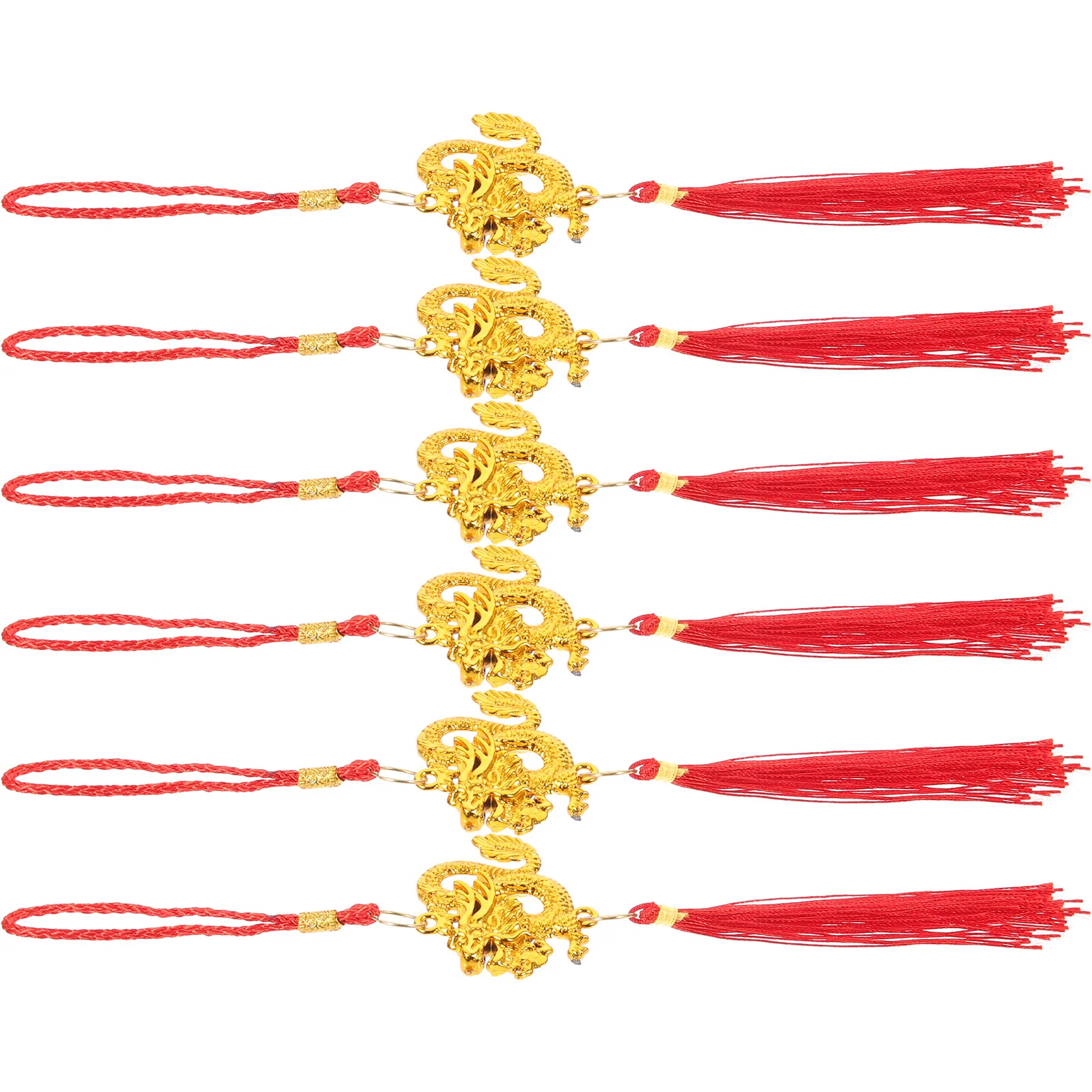 

6 Pcs Dragon Statue Pendant New Year Chinese Tassel Charm Christmas Textured Plastic Hanging Man