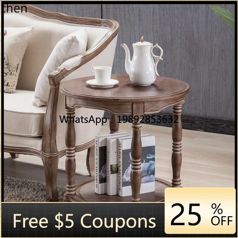 

ZZ Side Small Coffee Table Sofa Side Double Layer Table Living Room Corner Round Solid Wood