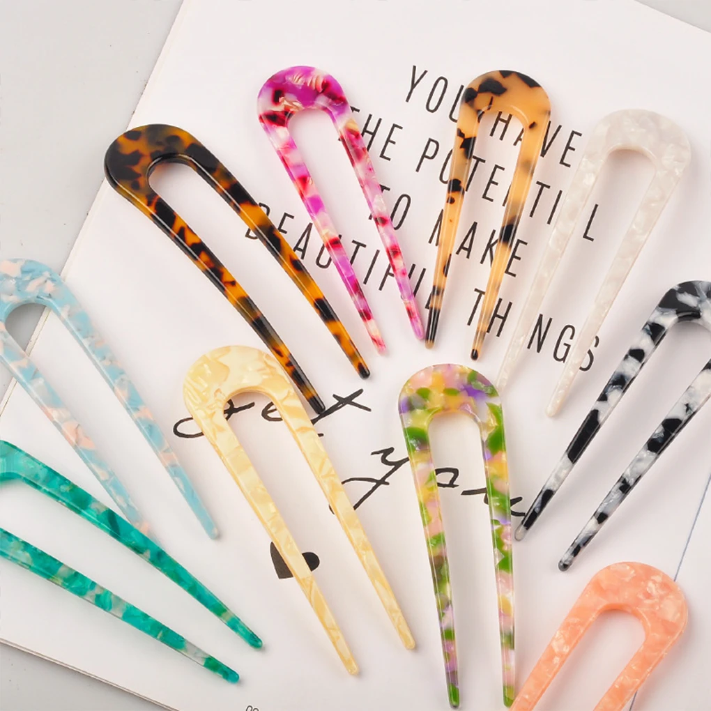 Acetate U-Shape Hair Sticks Clip Hairpins Multicolor Gift Headwear Anti-Skid Girls Wedding Daily-Wear Accessories