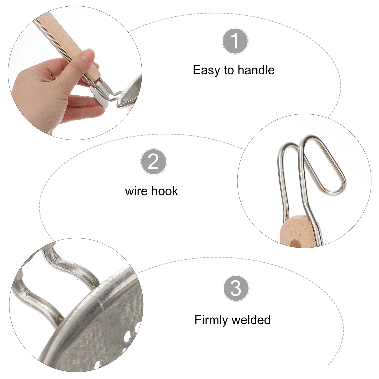 

1pc Stainless Steel Colander With Wooden Handle For Hot Pot Noodles Fries Vegetables Premium Kitchen Strainer