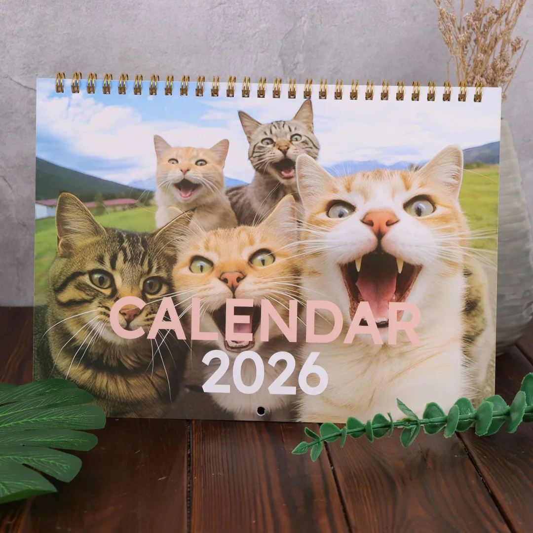 

2026 12-Month Cat Calendar Fashion Twin-Wire Binding Planner for Home Living Room Office School - Family Organizer
