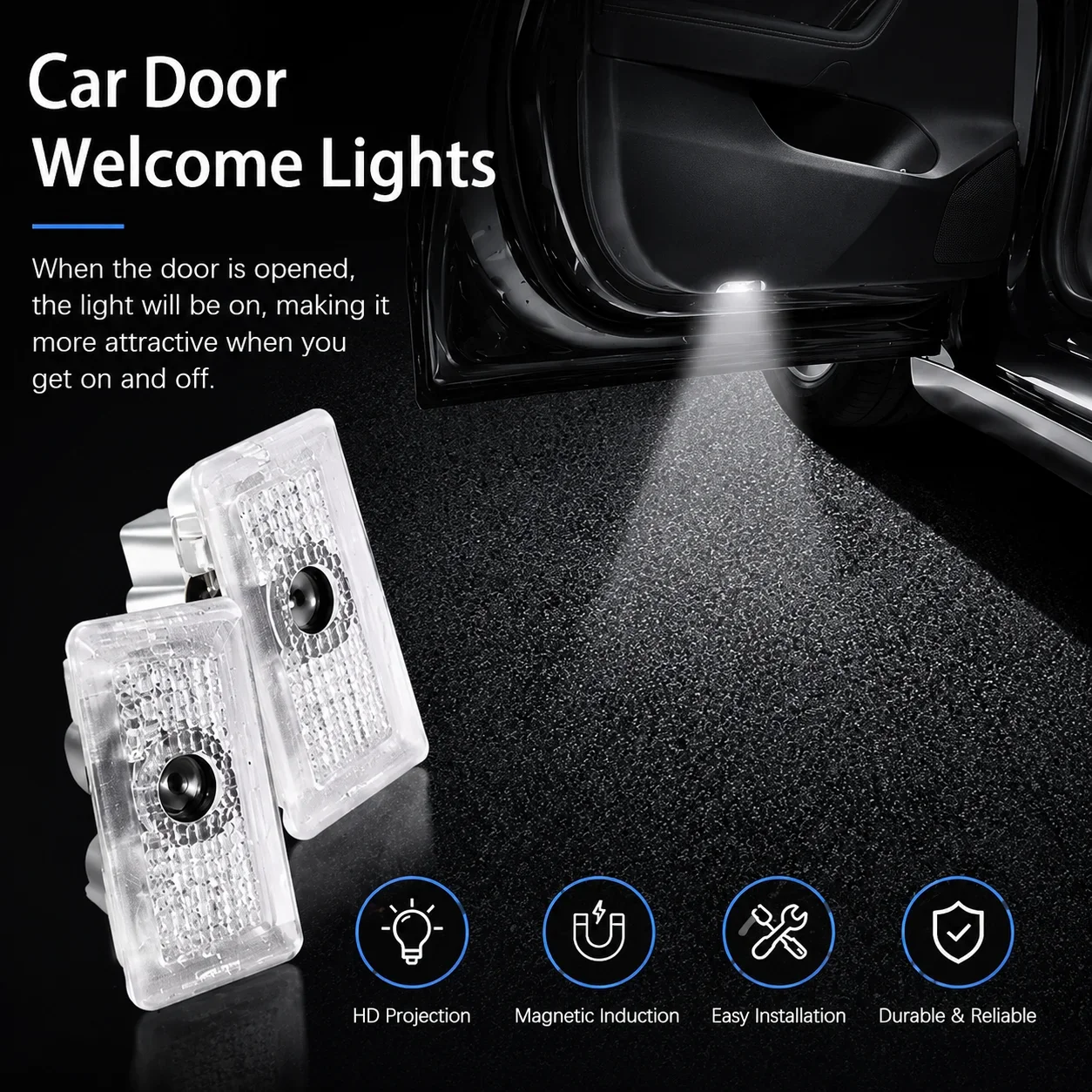 2x For Model 3/Y/S/X Car Door Lights HD Logo Projector Puddle Lights Ultra-Bright LED 3D Laser Ghost Shadow Welcome Lights