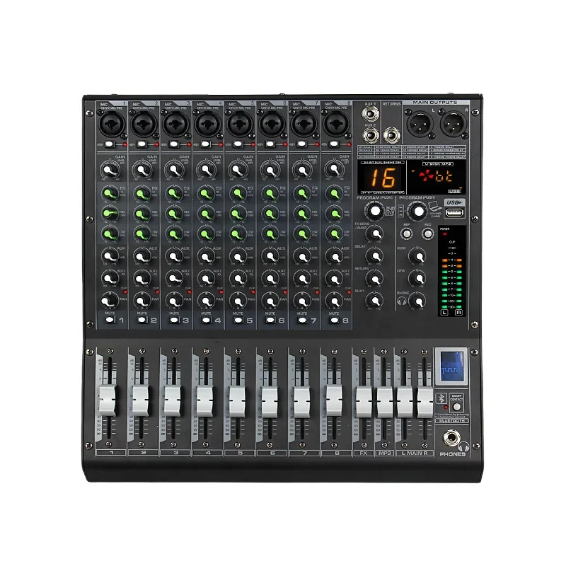 

Professional 8-way mixer, stage band performance USB with Bluetooth monitor console, built-in 16 mixers