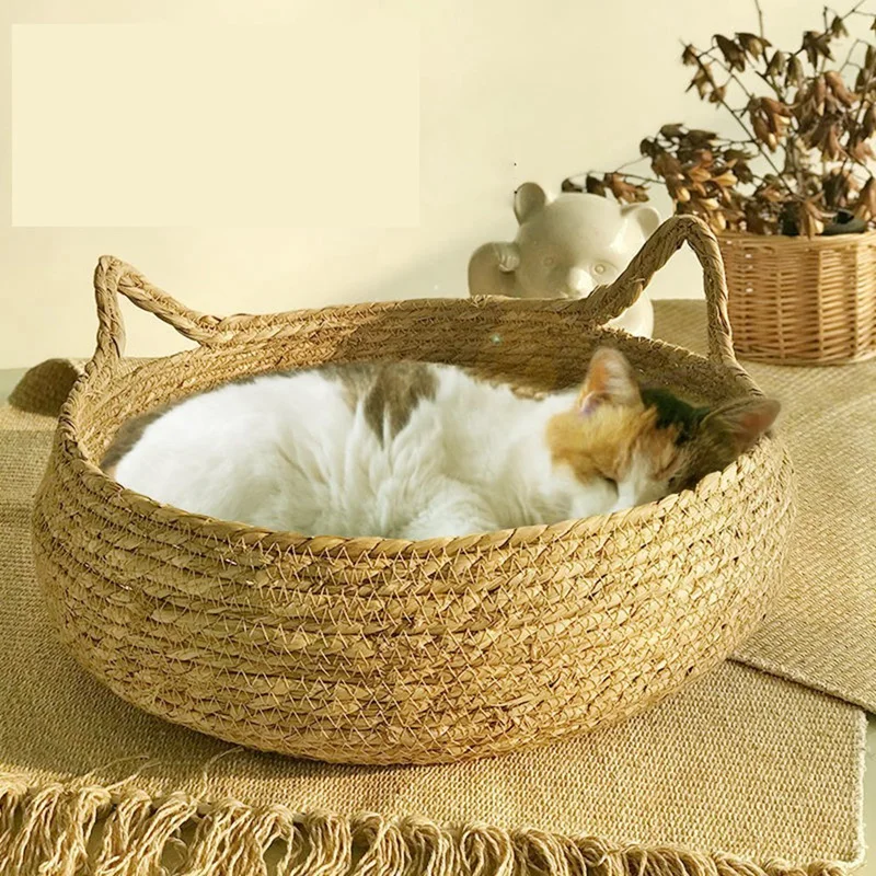 

Cozy Cat Dog Bed Summer Cat Scratching Board Rattan Washable Kitty Litter Cat Supplies Woven Removable Cushion
