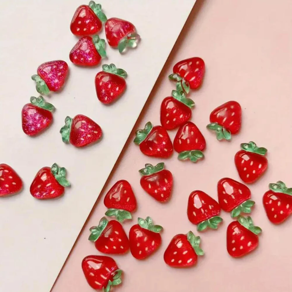 50pcs Mini fraise fruits Nail Art breloques 3D doux rouge cerise pêche baies ongles décorations accessoires été bricolage strass
