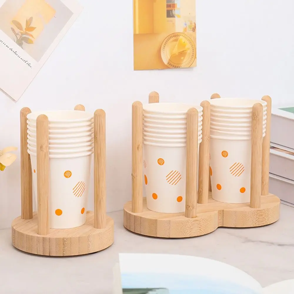 

1/2 Grids Disposable Cup Storage Holder Round Non-slip Bottom Wood Paper Cup Dispenser Space Saving Removable Mug Display Stand