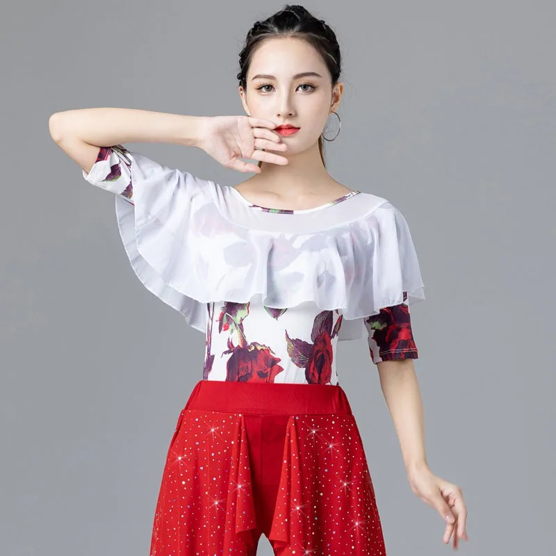 Hauts de danse latine personnalisés, tenue d'entraînement pour femmes, valse standard national moderne, haut à manches courtes, costume de danse carrée, 2025