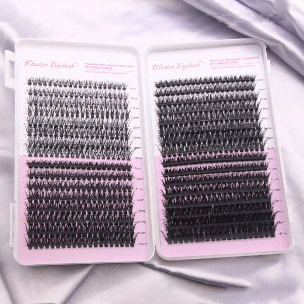 FAIRYTIS 32 Rows 40D+50D+60D+80D DIY Cluster Lashes Natural Look Mixed Tray 9-16mm 640pcs Individual Eyelash Extensions