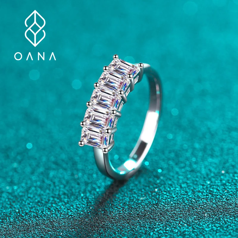 

OANA 925 Sterling Silver Ring Ladies Emerald Cut Rectangle Moissanite Ring Pt950 Jewelry