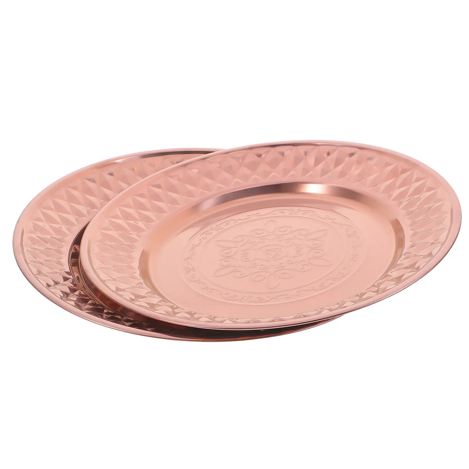 2Pcs Stainless Steel Vintage Dessert Plates Round Floral Design Elegant Multipurpose Serving Tray for Appetizers Fruits Pudding