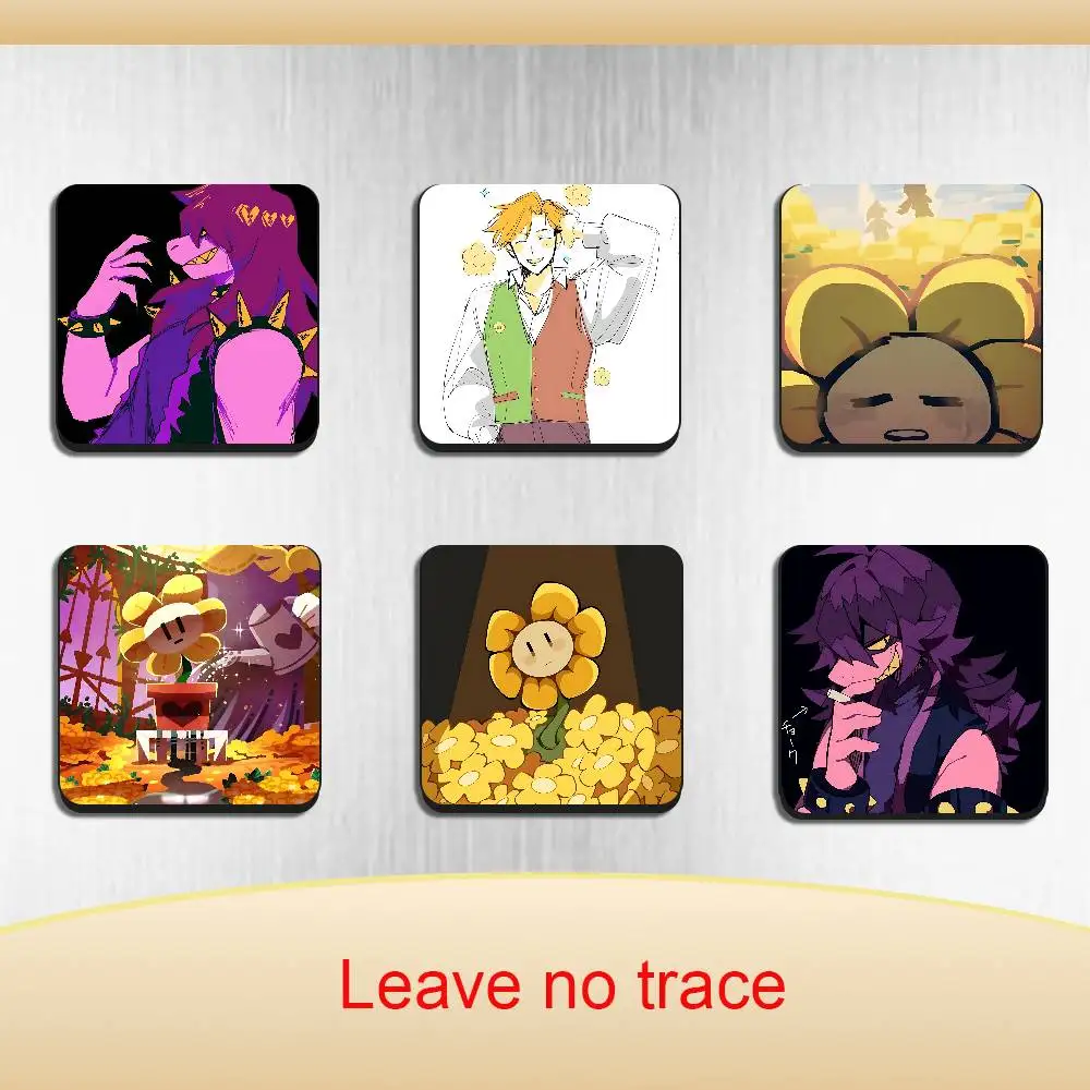 Contrasting personalities Flowery Deltarune Black Square Plastic Fridge Magnet, for Magnetic Sticker No Trace Left, Durable