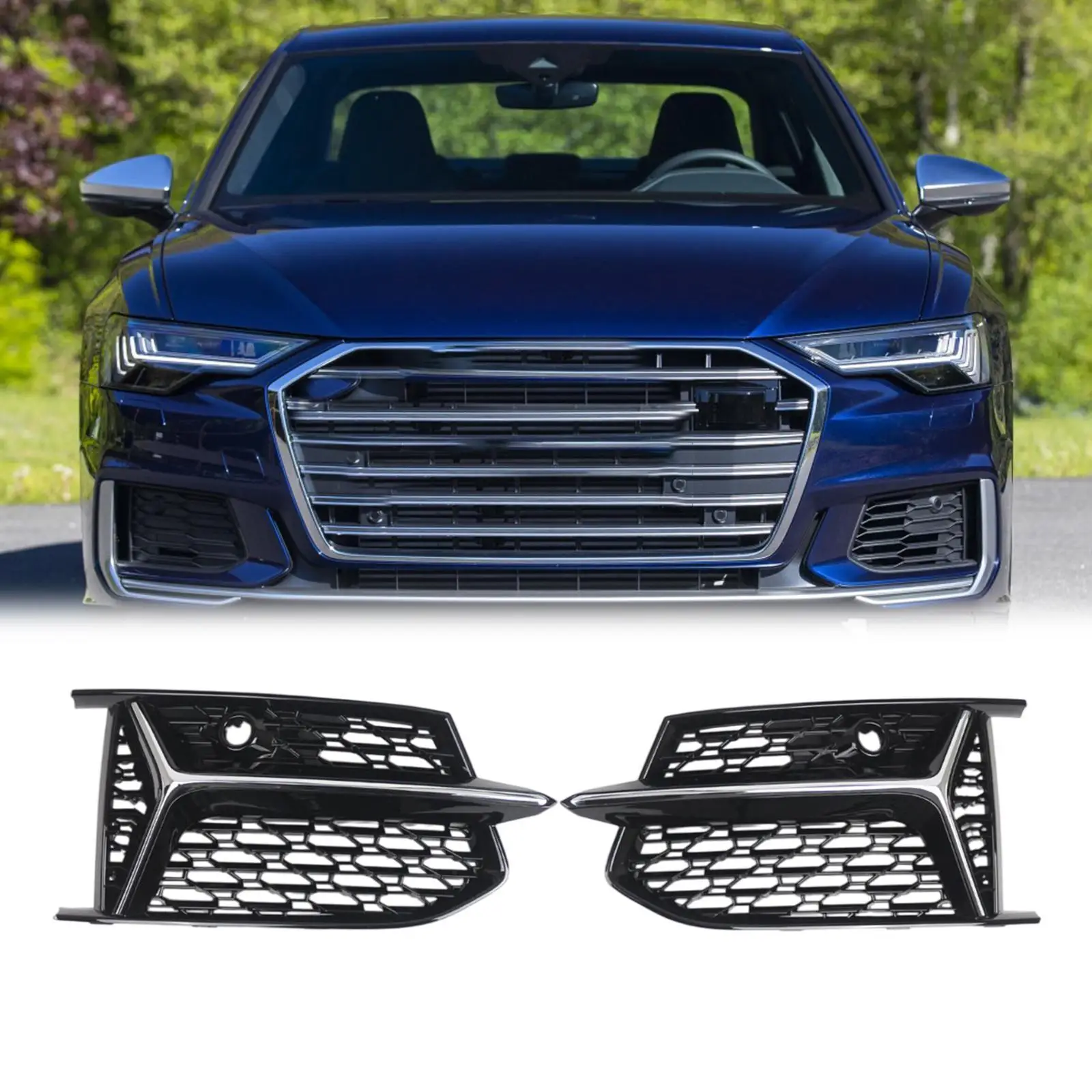 

2Pcs Front Bumper Grille Black 4K0807648A 4K0807648B for Audi S6 A6 C8 S-line 2019 - 2023 Spare Part Automotive Replaces