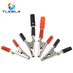 10PCS 4MM Banana Plug Insulated Crocodile clip Plastic Handle Cable Lead Test Charging Clamp Metal Crocodile Clamp Length 50mm