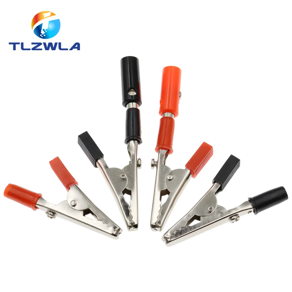 10 szt. 4MM wtyczka bananowa izolowany zacisk szczękowy plastikowy uchwyt kabel zasilający Test zacisk do ładowania metalowy zacisk krokodyla długość 50mm