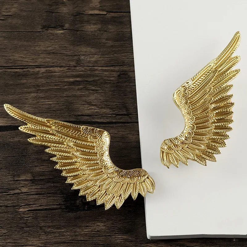 

American Angel Wings Brass Solid High-grade Wardrobe Handle Gold Creative Pure Copper Matte Nordic Style Small Handle