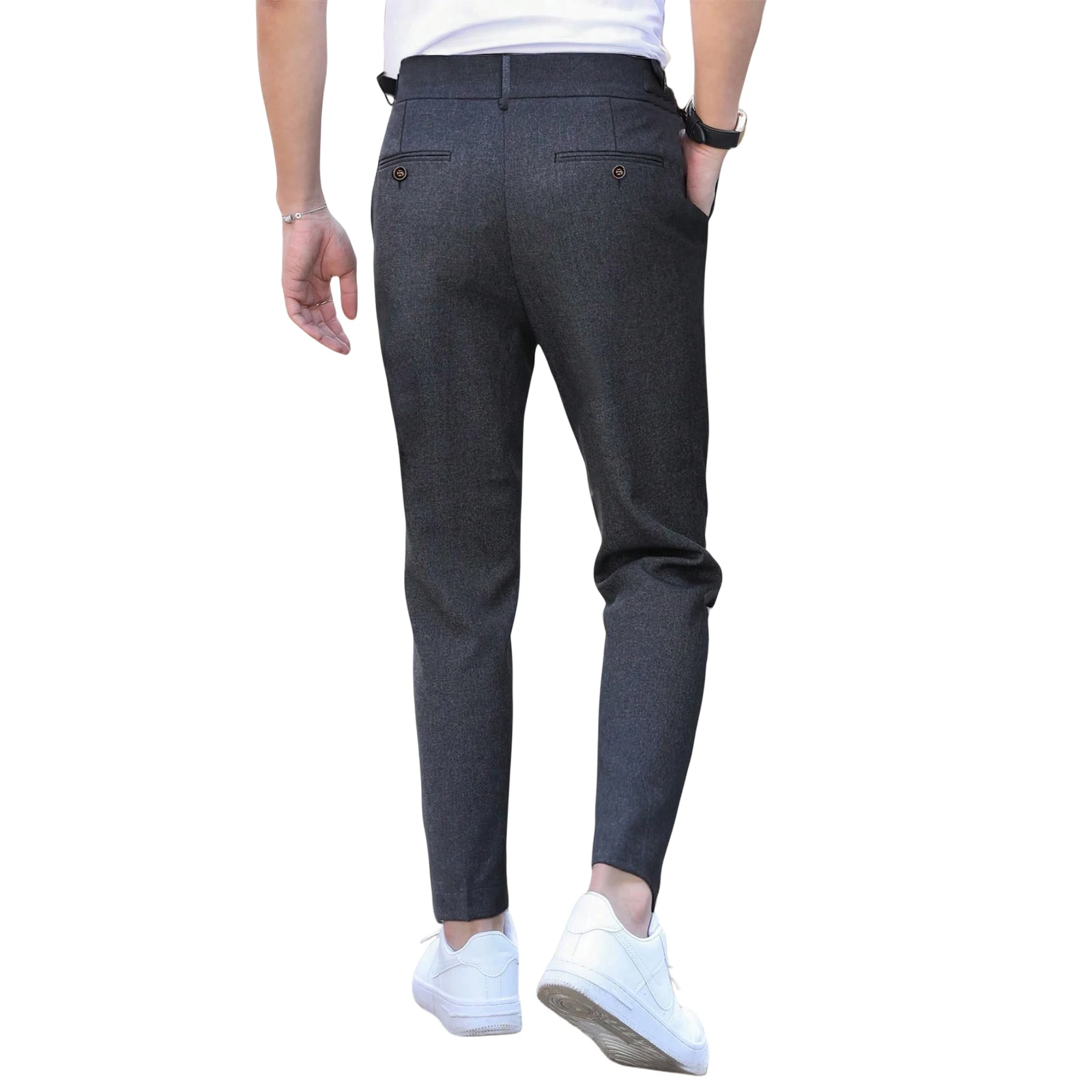 Men Mid‑Waist Pleated Suit Trousers Side Adjustable Buckle Regular Fit Full Length Smart Casual Business Dress Pants