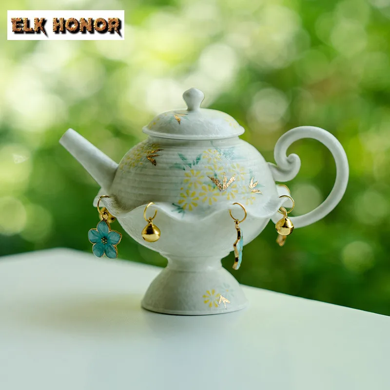 110ml Hand-painted Small Daisy Teapot Creative Tea Infuser Pot Tea Brewing Kettle With Ball Hole Tea Items Supplies Decoration