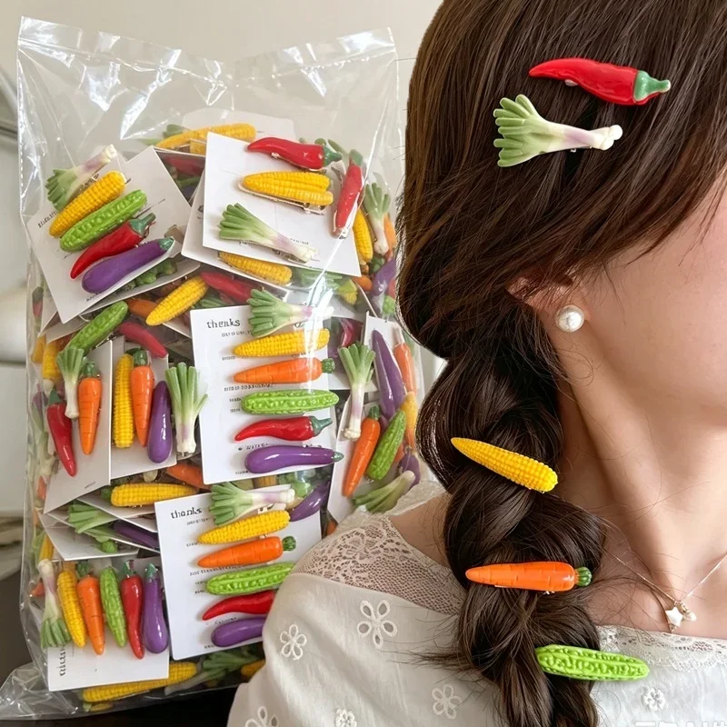 Sweet Cute Vegetable Carrot And Cabbage Hair Clip Simulated Fun Side Clip Vegetable Hair Accessories Student Card Holder