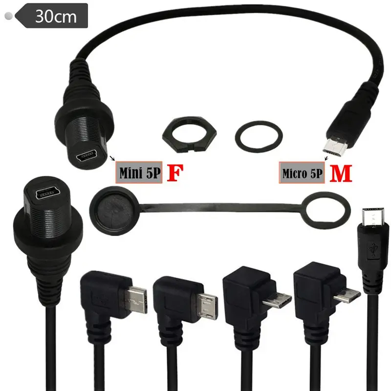 Waterproof Mini 5P Female To Mike Micro 5P Male Panel Cable for Automotive, Ship, Motorcycle Dashboard