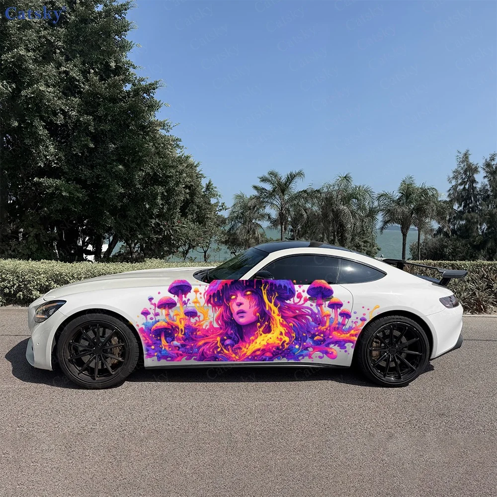 2Pcs Purple Pink Abstract Paint Streaks Car Body Side Stickers, Automotive Door Side Graphics for Cars, Car Decoration Accessory
