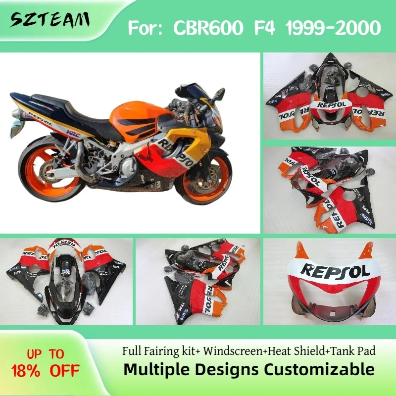 For Honda CBR600F4 1999 2000 ABS Plastic Fairing Kit CBR600 F4 99 00 Motorcycle Complete Bodywork Covers Fairings