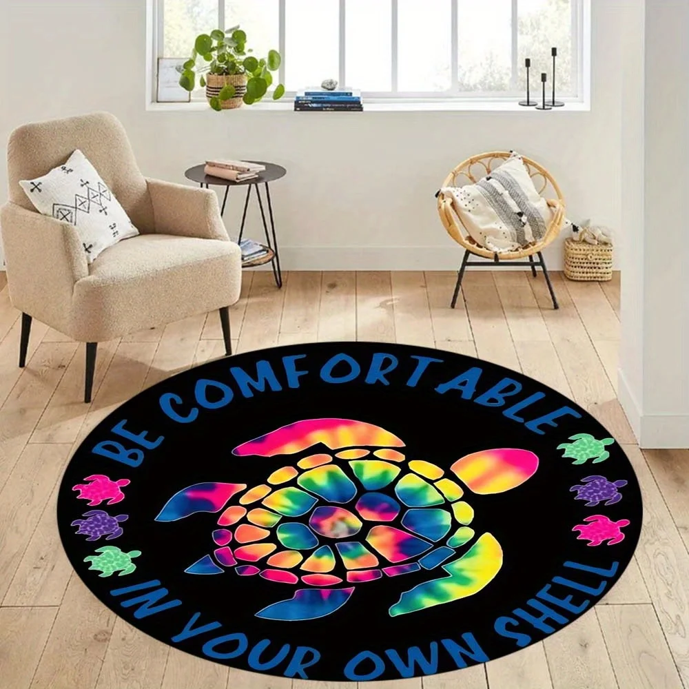 Tie Dye Turtle Shell Round Rug Flannel Inspirational Quote Yoga Meditation Floor Mat Wellness Space