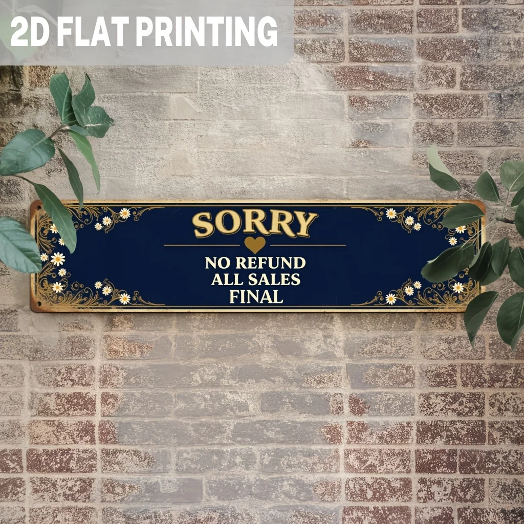 Vintage Metal Sign, Sorry No Refund, All Final, Rustic Floral Design Wall Art for Farmhouse, Kitchen, Entryway, Porch Decor