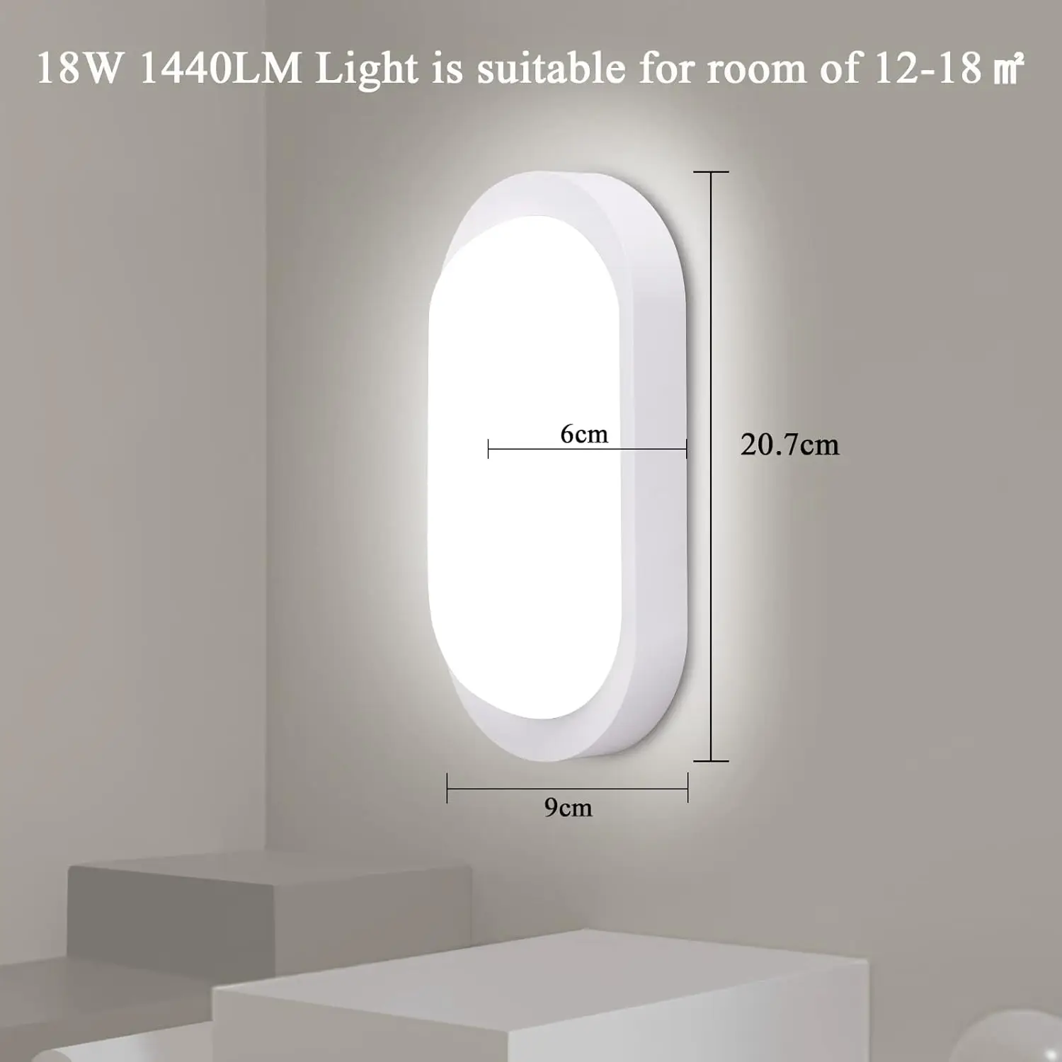Obrázek 5: LED strop lehký 18w 1710LM ip65 oválné zeď lampa, 4000K neutrální bílá, mokrý pokoj lehký pro předsíň suterén sad autodílna