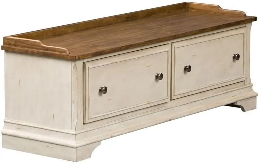 Elevate Your Entryway with the Elegant White Storage Hall Bench, Crafted from Solid and Manufactured Wood by Liberty Furniture