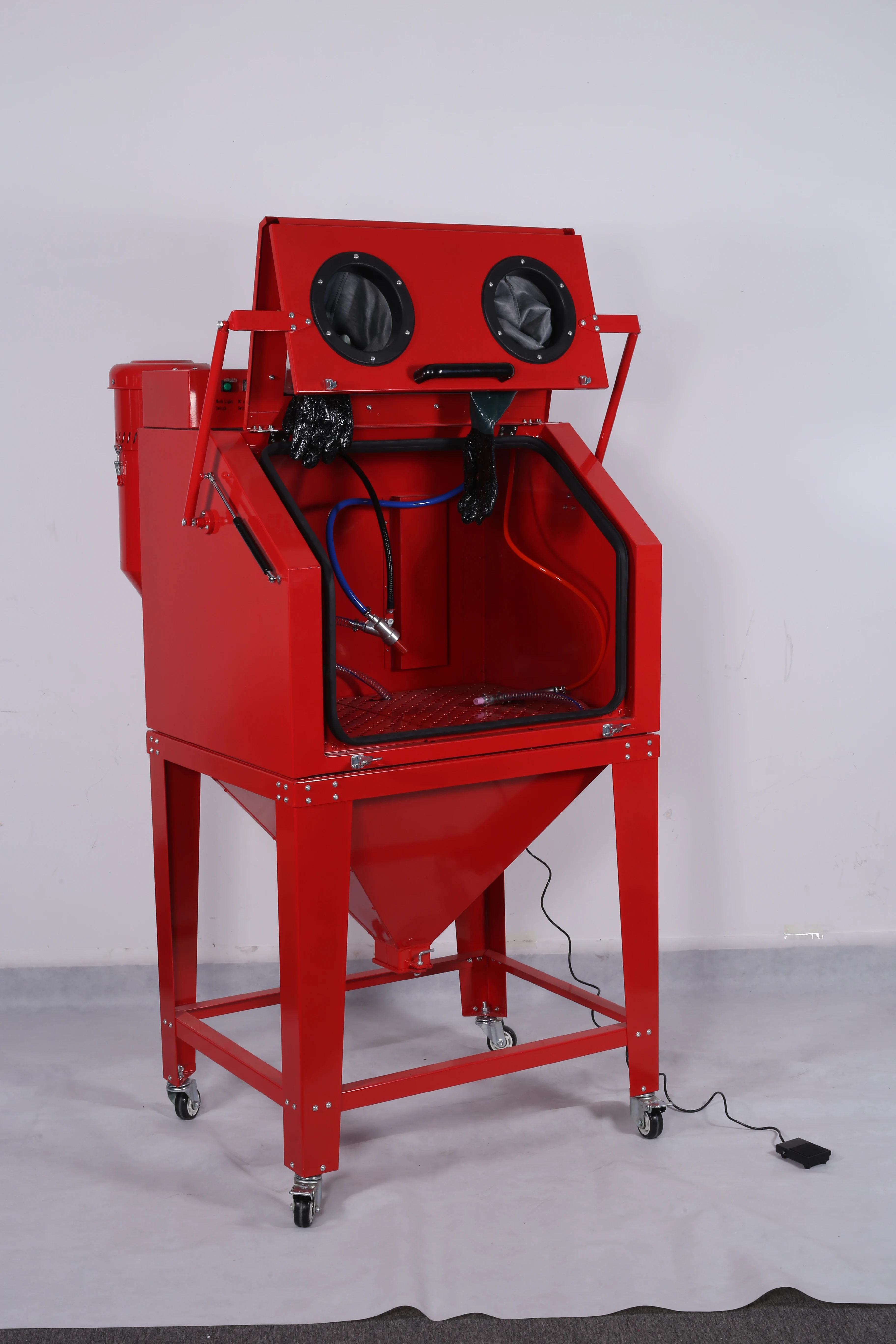 آلة السفع الرملي المحمولة ذات الفتح الأمامي والتي يتم التحكم فيها كهربائيًا، 350 لترًا، خزانة السفع الرملي عالية الجودة #3