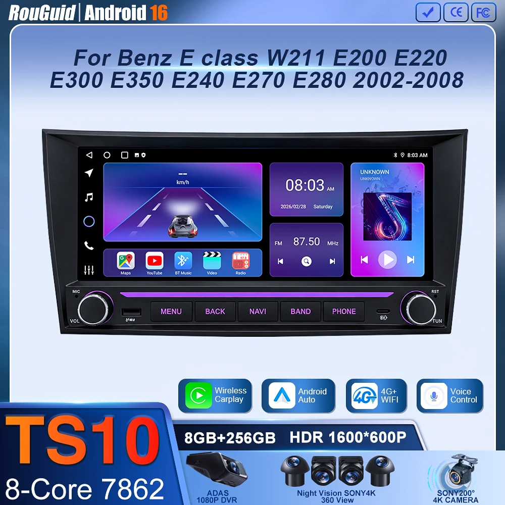Carplay Android 16 Car Radio Player For Mercedes Benz E-class W211 E200 E220 E300 E350 E240 E270 E280 CLS CLASS W219 2002-2009