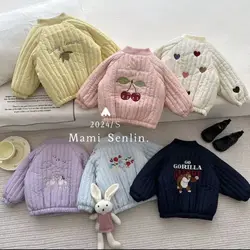 2024 Embroidery Winter Plush Kids Jacket Children's Clothing Outerwear Coats Thicken Warm Girls Boys Cotton Down Parkas