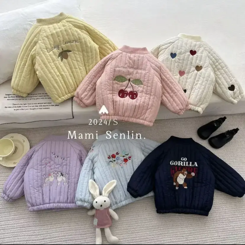 2024 Embroidery Winter Plush Kids Jacket Children's Clothing Outerwear Coats Thicken Warm Girls Boys Cotton Down Parkas