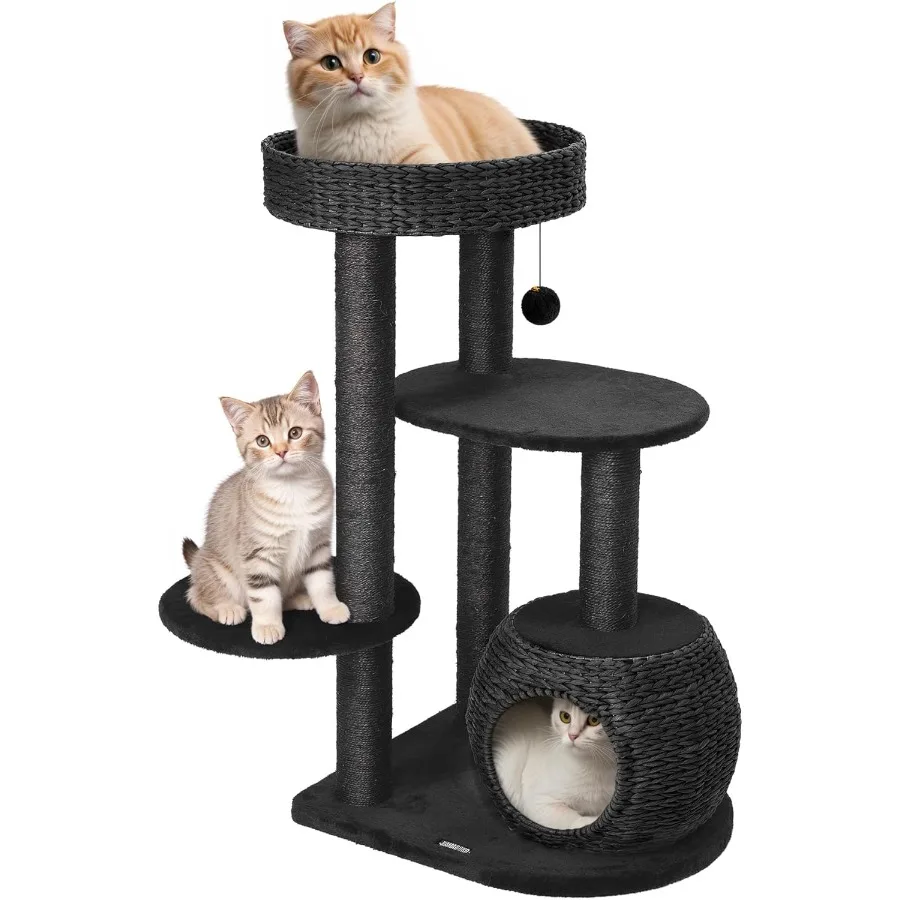 

Современное кошачье дерево высотой 38 дюймов, предназначенное для домашних кошек с когтеточками из натурального сизаля, многоуровневая ручная работа и подлежат