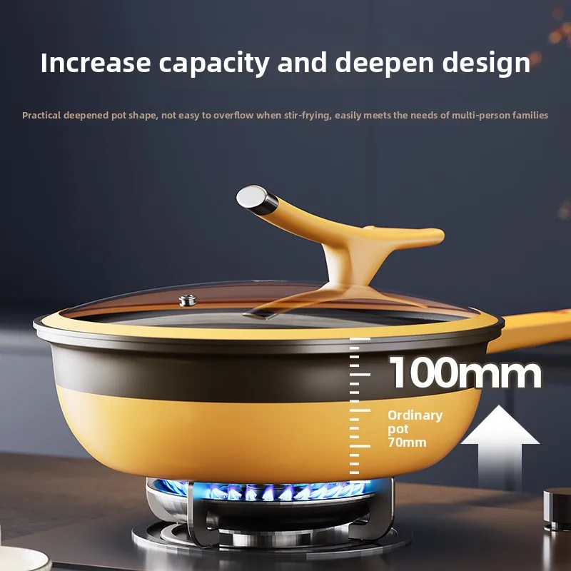 Titanium ceramic double spell micro pressure  household titanium  fluorine-free coating wok pan induction cooker gas universal
