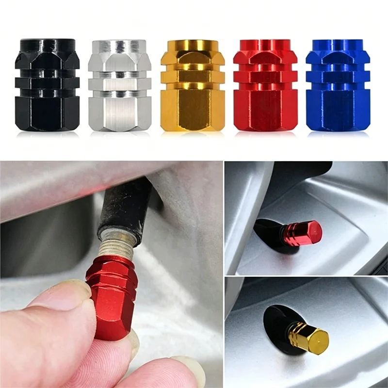 4Pcs Aluminum Alloy Tire Valve Caps Hexagonal Anti-Rust Dustproof Covers for Cars Universal Fit Stylish Wheel Accessory
