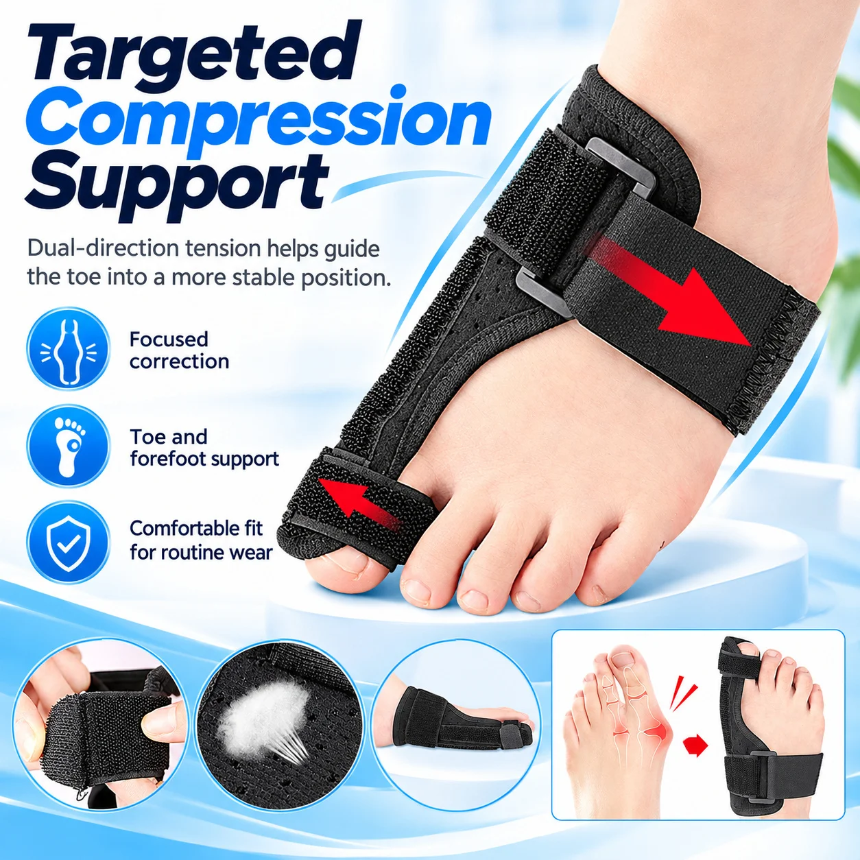 Unisex Orthotics Bunion Brace Adjustable Splint Big Toe Straightener Hallux Valgus Pain Relief Foot Care Corrector