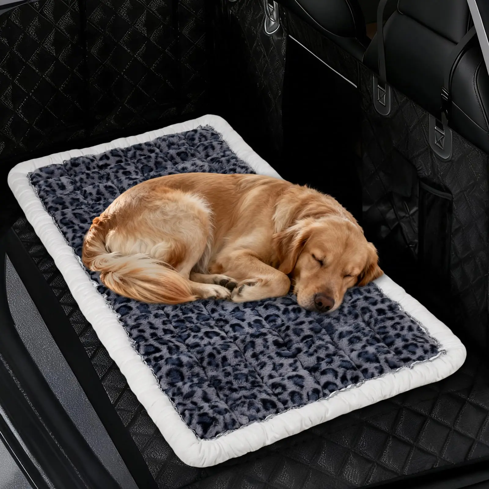

Leopard Print Pet Car Seat Mat 53x24 Inch Thick Non-Slip Scratch Resistant Travel Bed For Dogs Cats Rabbits