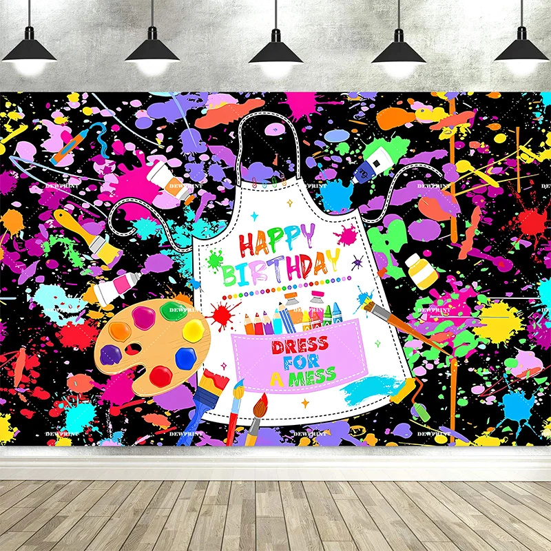 Art Paint Party Backdrop Decorations Artist Birthday Banner Supplies for Art Painting Party Wall Photography Background Banner