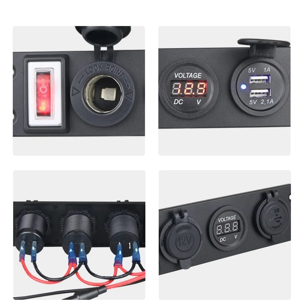 3 Hole Switch Panel 12V 24V Car Boat RV Dual USB Charger Voltmeter Digital Voltage Display Flame Retardant PC Material