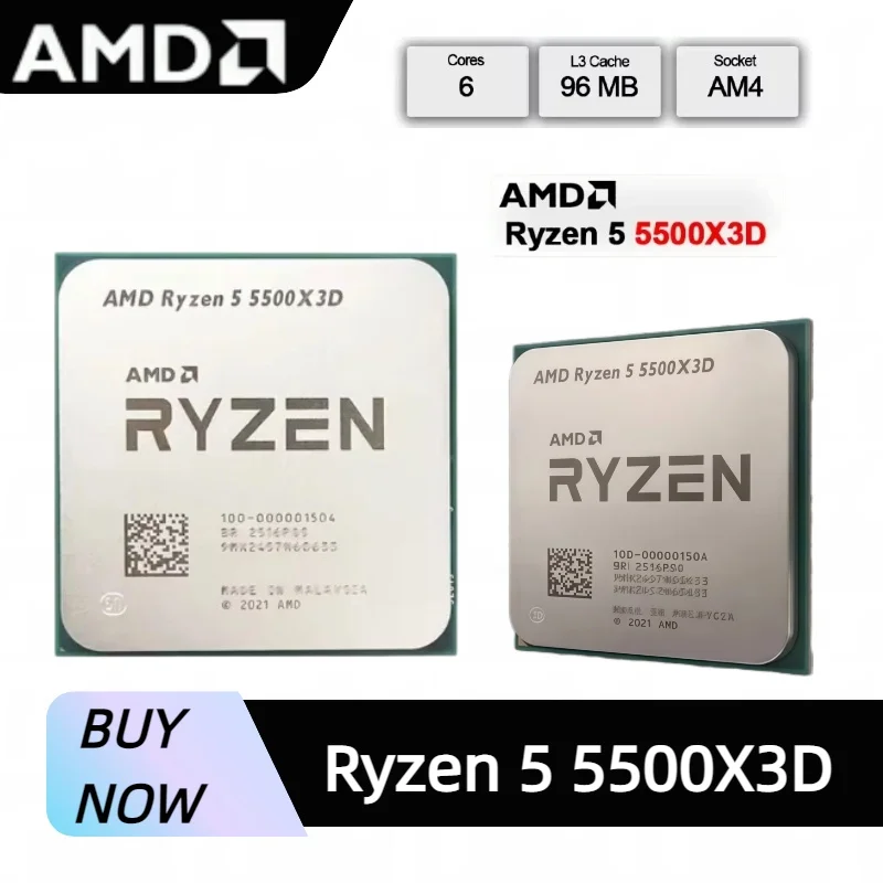 

AMD Ryzen 5 5500X3D 3GHz 6-Core 12-Thread Socket AM4 NEW Gaming Processor DDR4 L3=96M 105W 7NM R5 5500X3D but without fan