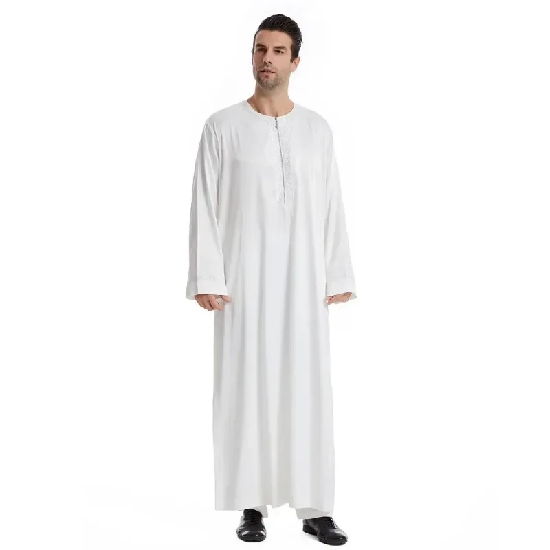 Eid Muslim Men Jubba Thobe Mens Zipper Up Long Dress Islamic Ramadan Long Robe Saudi Musulman Wear Abaya Caftan Dubai Arab Dress