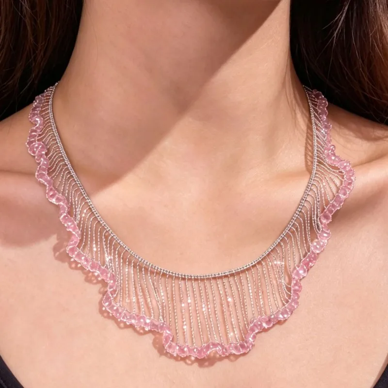 Italian Lace Tassel Necklace Wave Crown Style U-Shape Design  Geometric Elements Choker  Elegant Chic Party Evening Jewelry