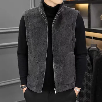 Winter Lamb Wool Vests Men Warm Coat Fashion Casual Thick Stand Collar Sleeveless Jacket Can Be Worn On Both Sides Waistcoat Man 2 Winter Lamb Wool Vests Men Warm Coat Fashion Casual Thick Stand Collar Sleeveless Jacket Can Be Worn On Both Sides Waistcoat Man 2