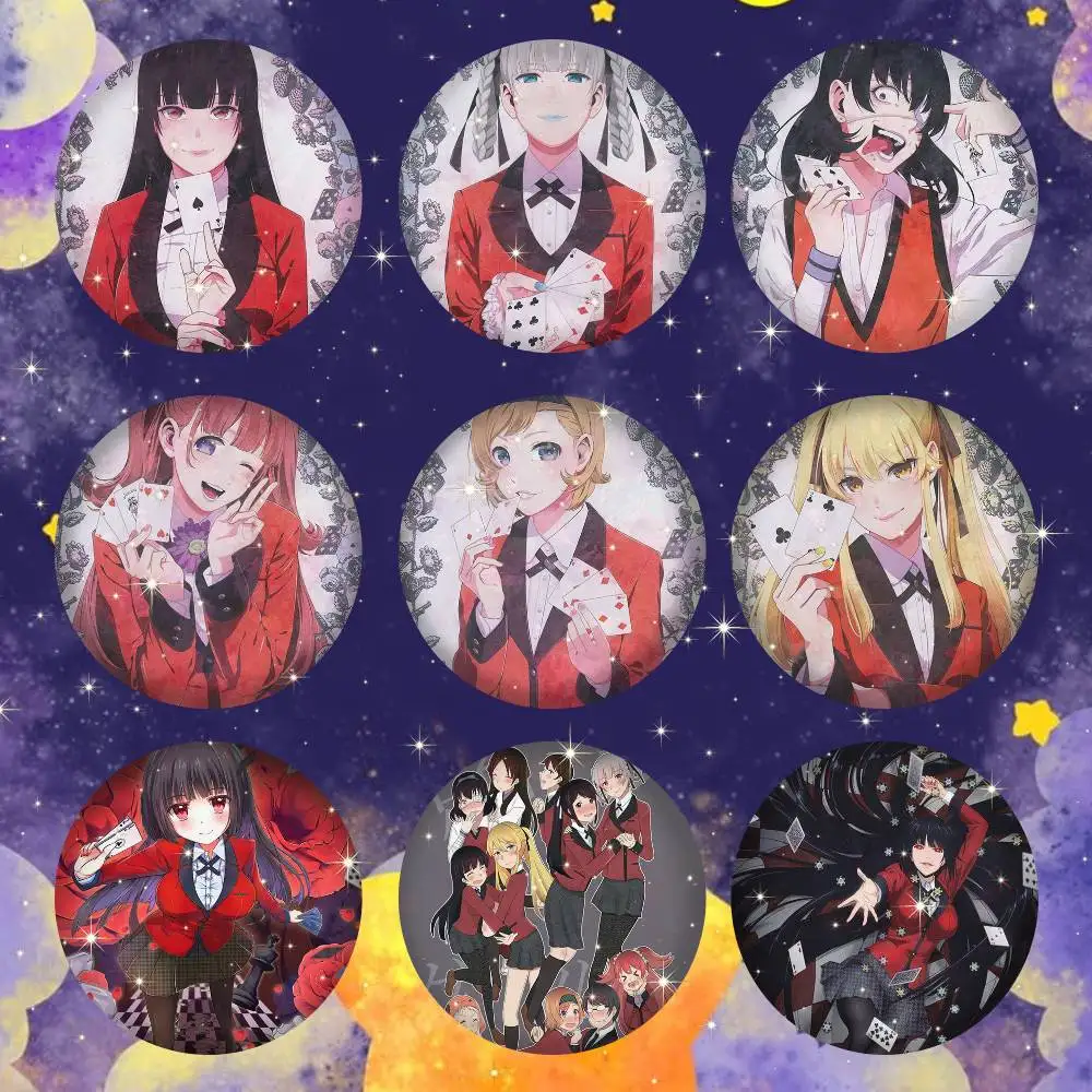 Insignia de anime Kakegurui para mochila, accesorios, iconos de manga, broches redondos de dibujos animados para ropa, decoración de bolsos, regalos