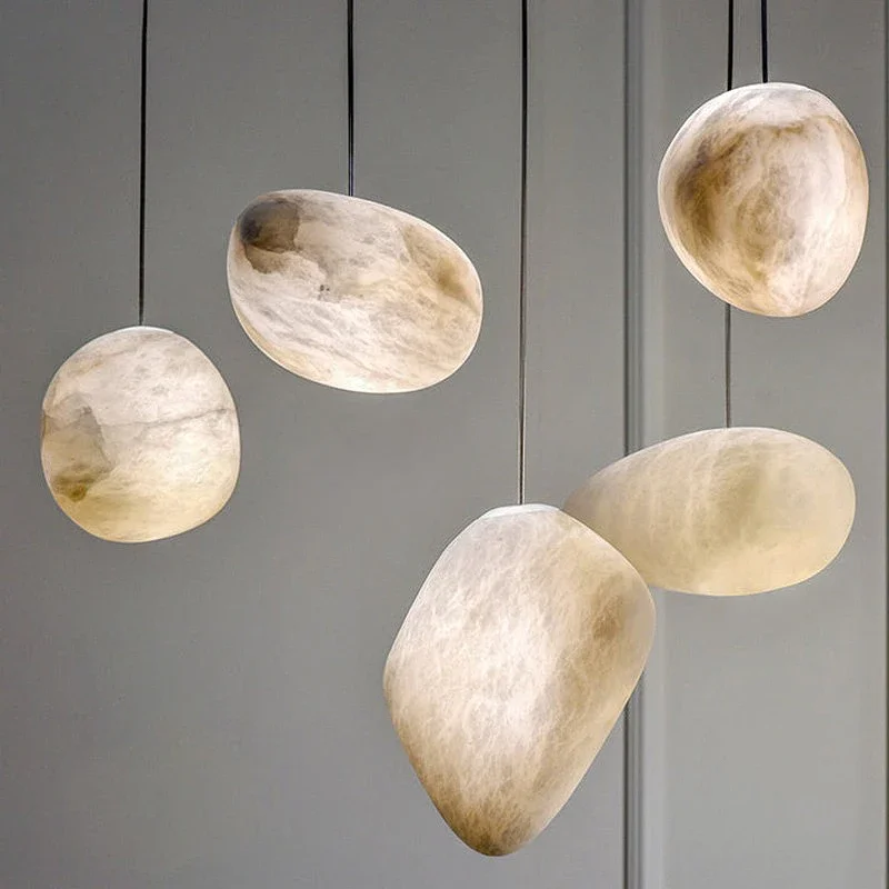 

Postmodern Alabaster Staircase Pendant Light High-End Living Room Bedside Dining Room Lighting Spanish Natural Marble Chandelier